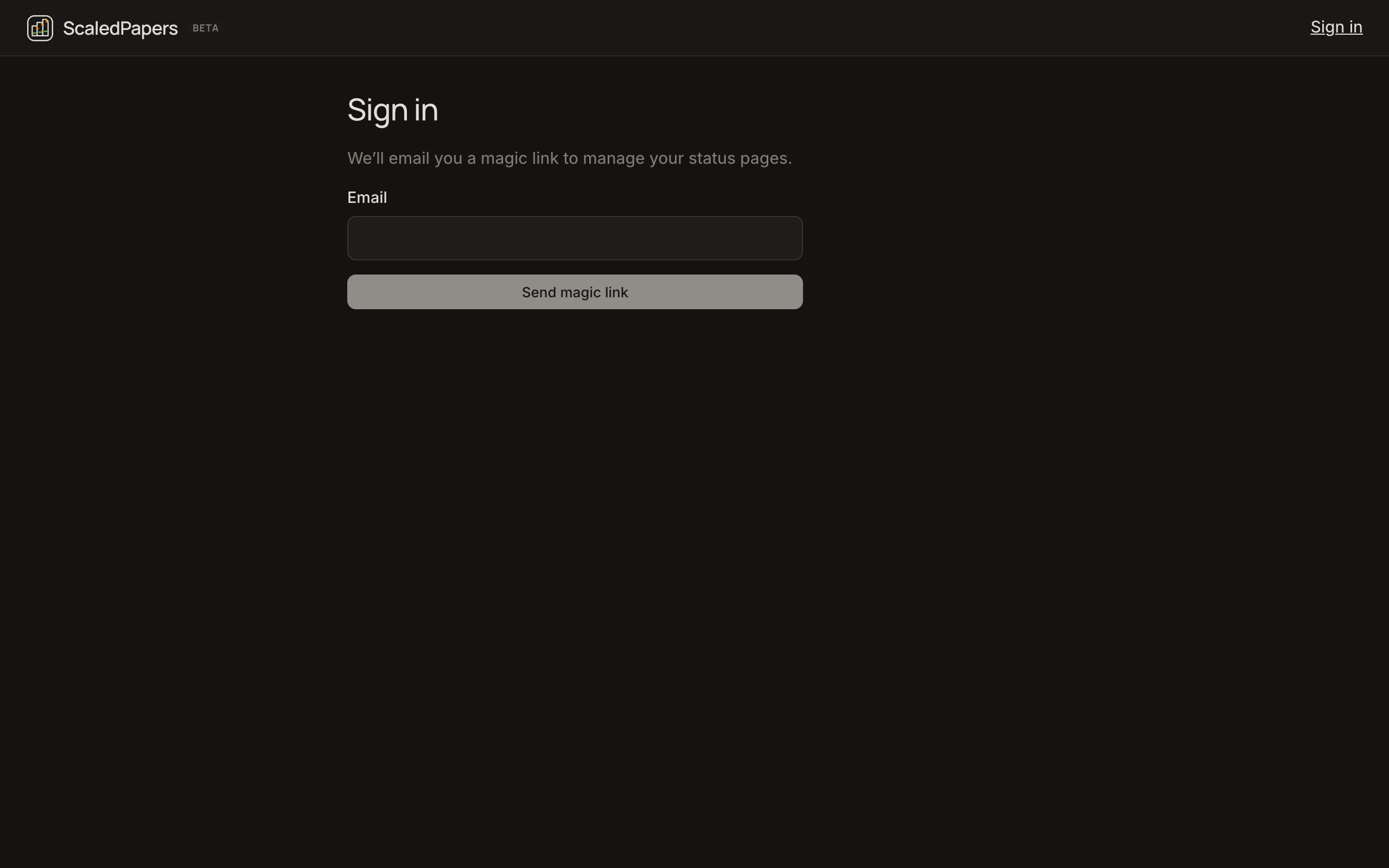 Console sign in: email field and Send magic link.